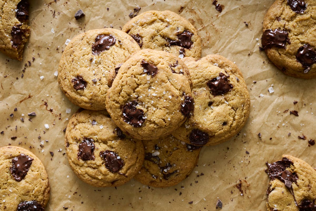 Freshly baked Brown Butter Chocolate Chunk Cookies with crisp edges, chewy centers, and melted chocolate chunks.